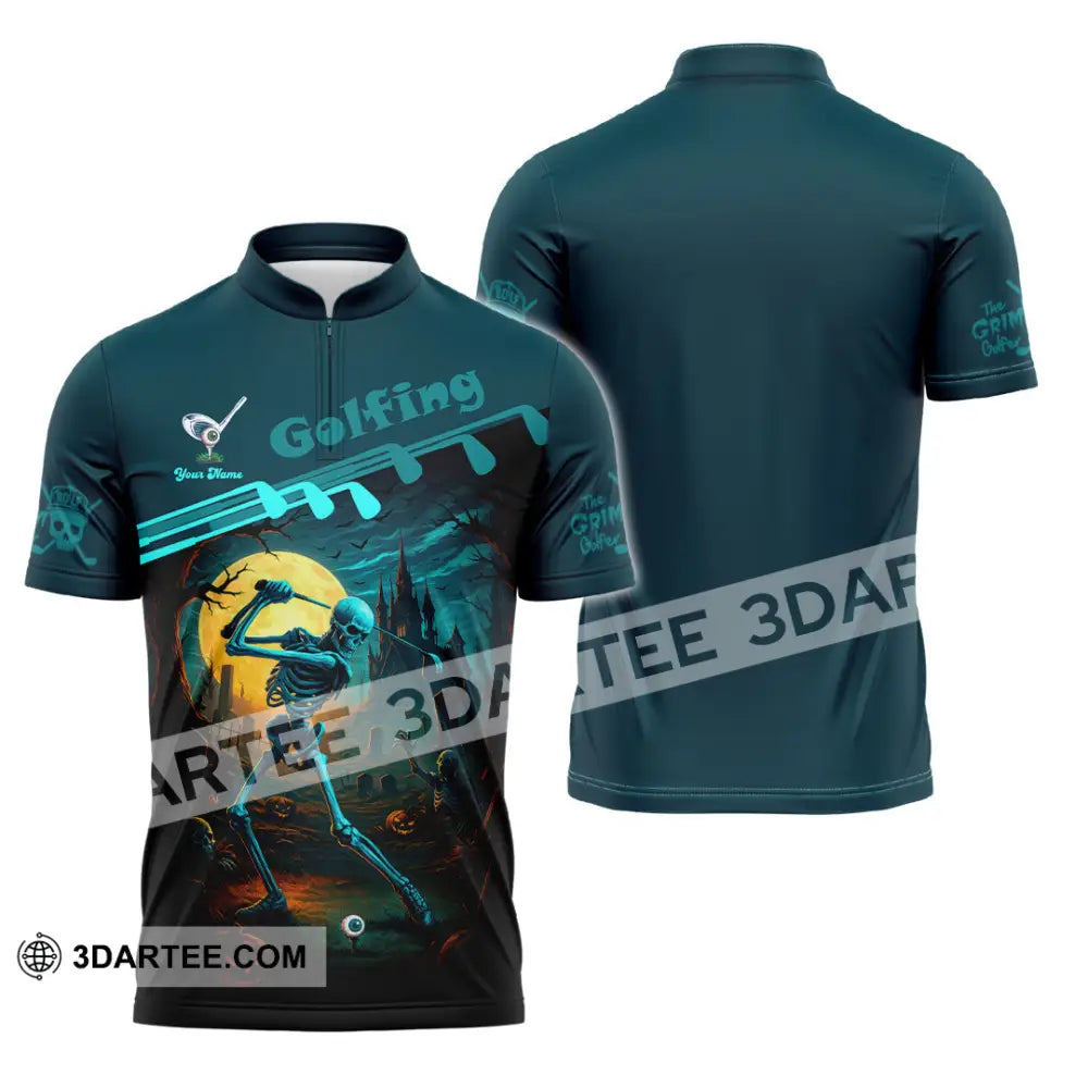 Unisex Shirt - Custom Skeleton Golfing Golf Player Shirt Zipper Polo Shirt / S T-shirt
