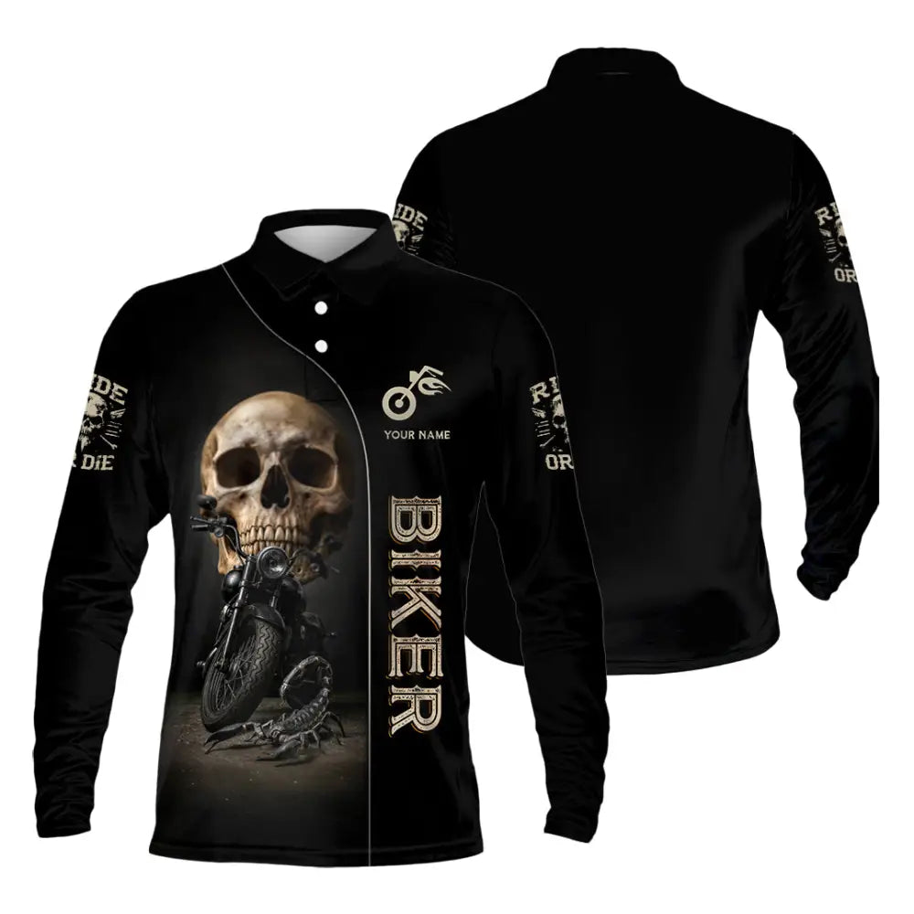 Unisex Shirt - Custom Skull Biker Shirt Long Sleeve Polo / S T-shirt