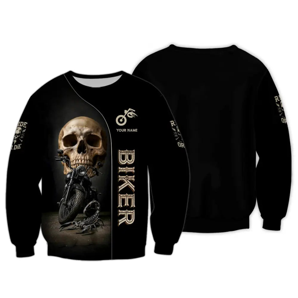 Unisex Shirt - Custom Skull Biker Shirt Long Sleeve / S T-shirt