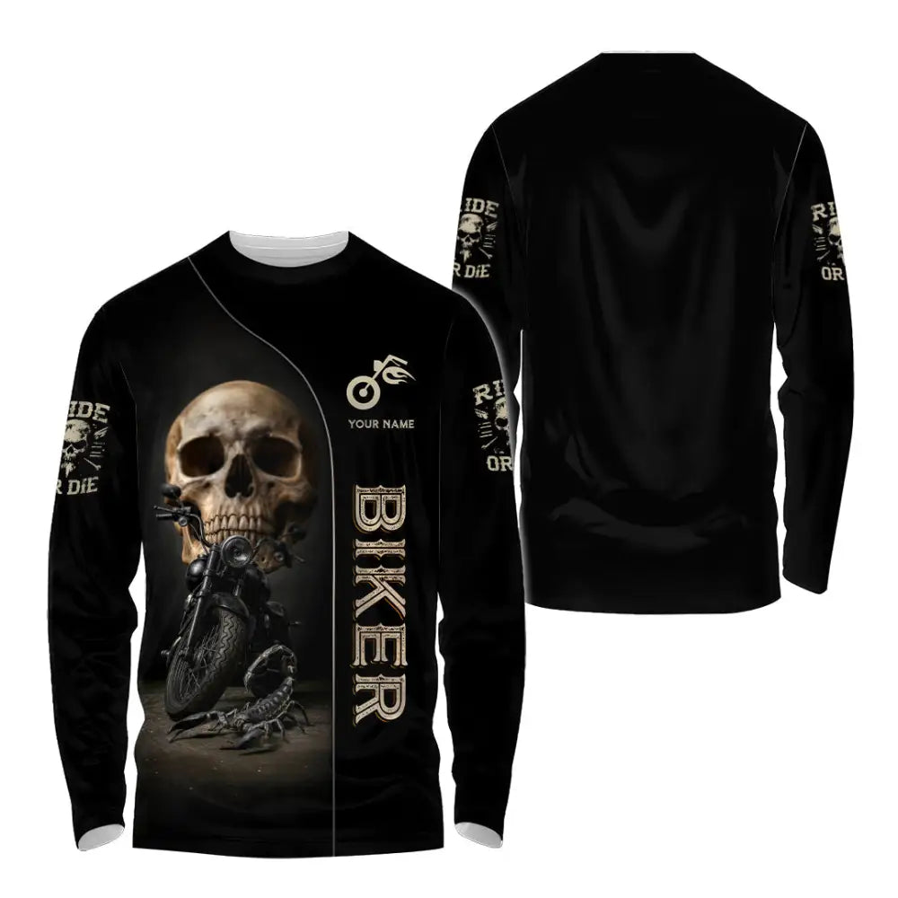 Unisex Shirt - Custom Skull Biker Shirt Long Sleeve Shirt / S T-shirt