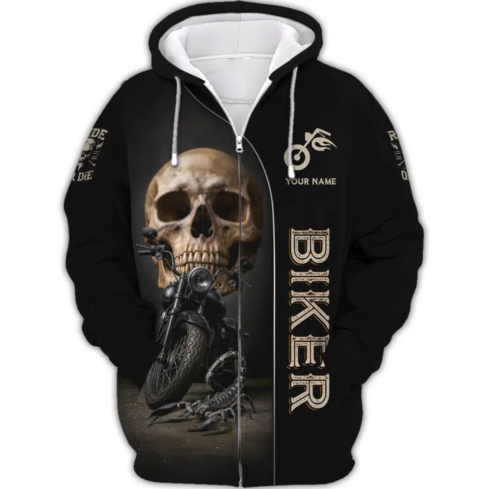Unisex Shirt - Custom Skull Biker Shirt Zipper Hoodie / S T-shirt