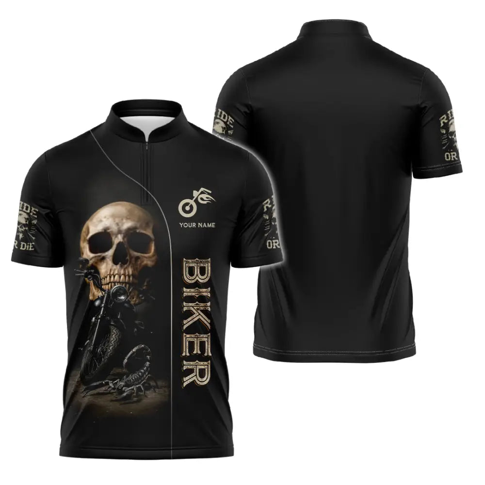 Unisex Shirt - Custom Skull Biker Shirt Zipper Polo Shirt / S T-shirt