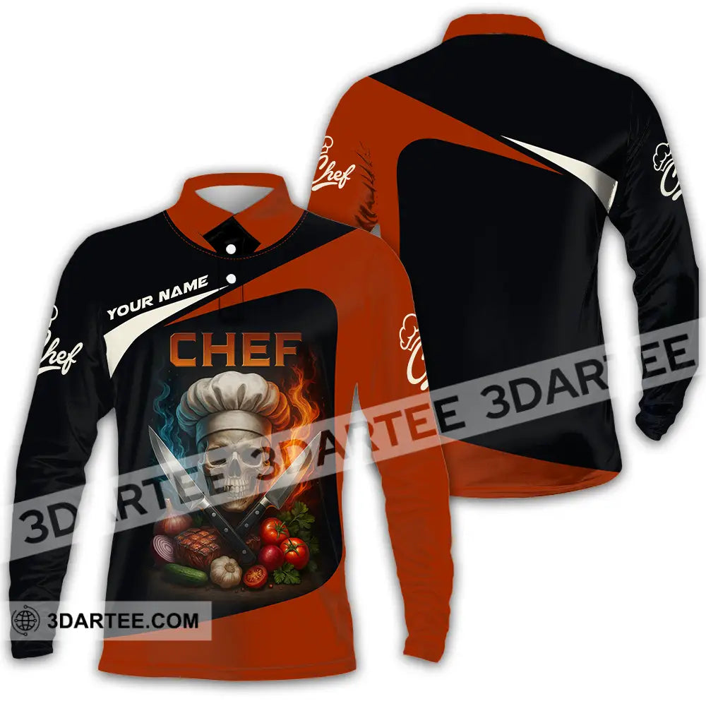 Unisex Shirt - Custom Skull Master Chef Chef Shirt Long Sleeve Polo / S T-shirt
