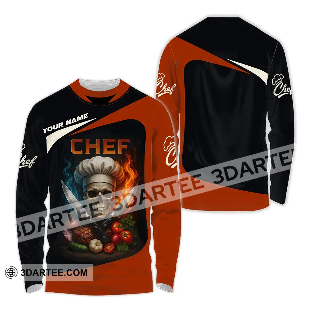 Unisex Shirt - Custom Skull Master Chef Chef Shirt Long Sleeve Shirt / S T-shirt