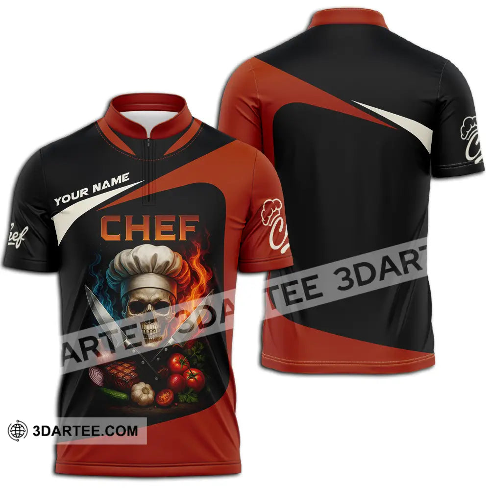 Unisex Shirt - Custom Skull Master Chef Chef Shirt Zipper Polo Shirt / S T-shirt