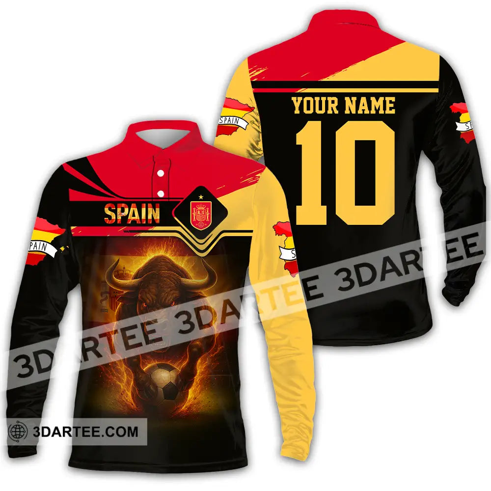 Unisex Shirt - Custom Spain 3D Shirt Long Sleeve Polo / S T-shirt