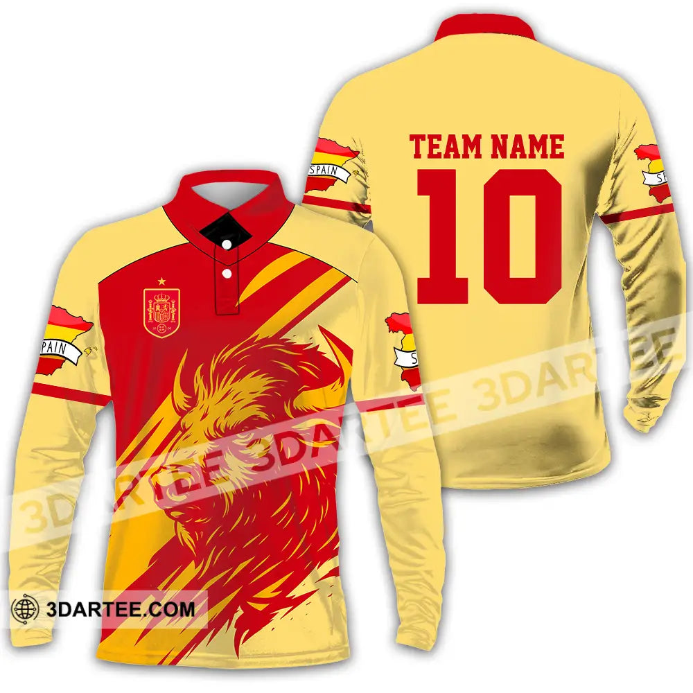 Unisex Shirt - Custom Spain 3D Shirt Long Sleeve Polo / S T-shirt