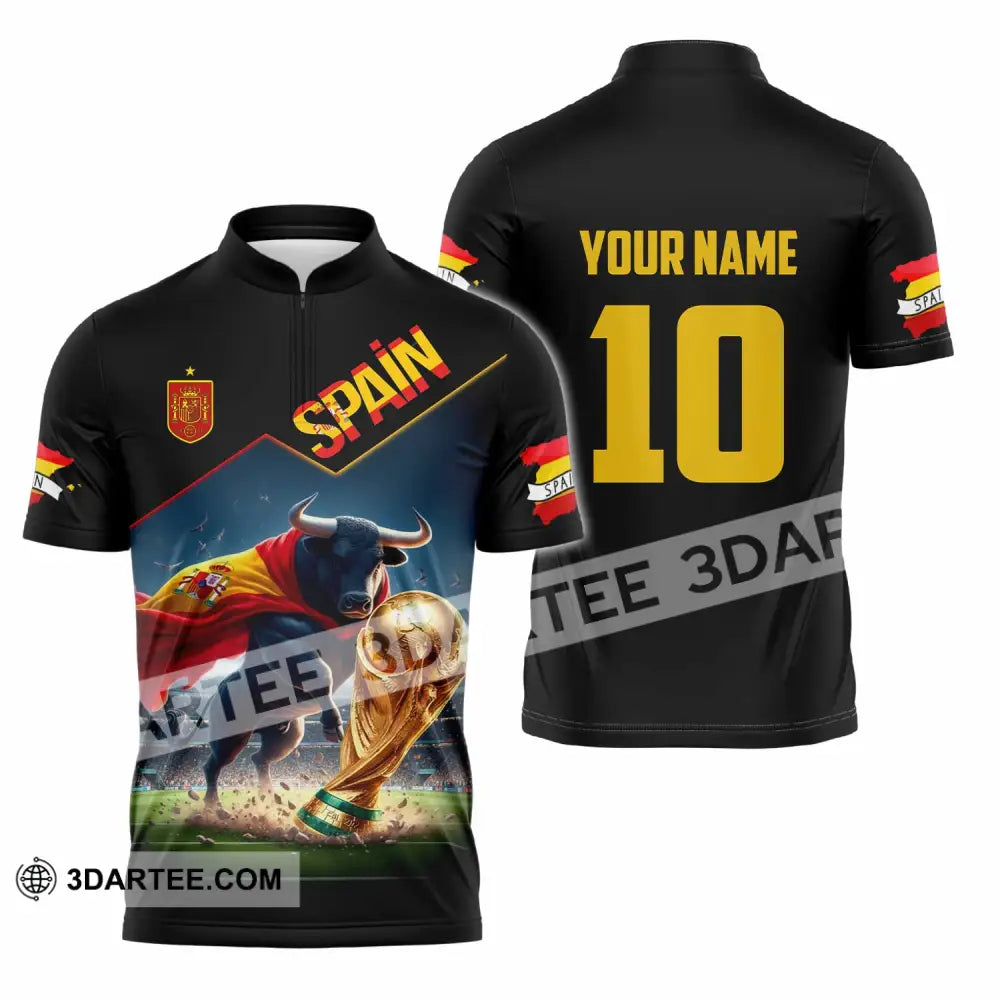 Unisex Shirt - Custom Spain World Cup 2026 3D Shirt Zipper Polo Shirt / S T-shirt