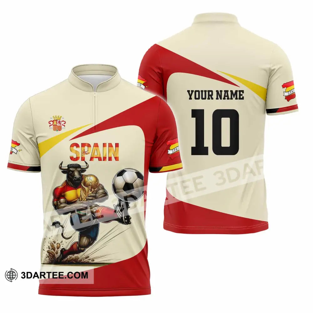 Unisex Shirt - Custom Spain 3D Shirt Zipper Polo Shirt / S T-shirt