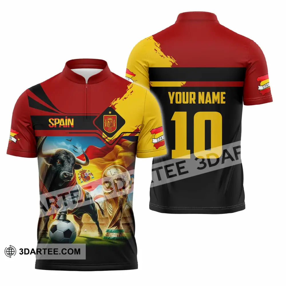 Unisex Shirt - Custom Spain 3D Shirt Zipper Polo Shirt / S T-shirt