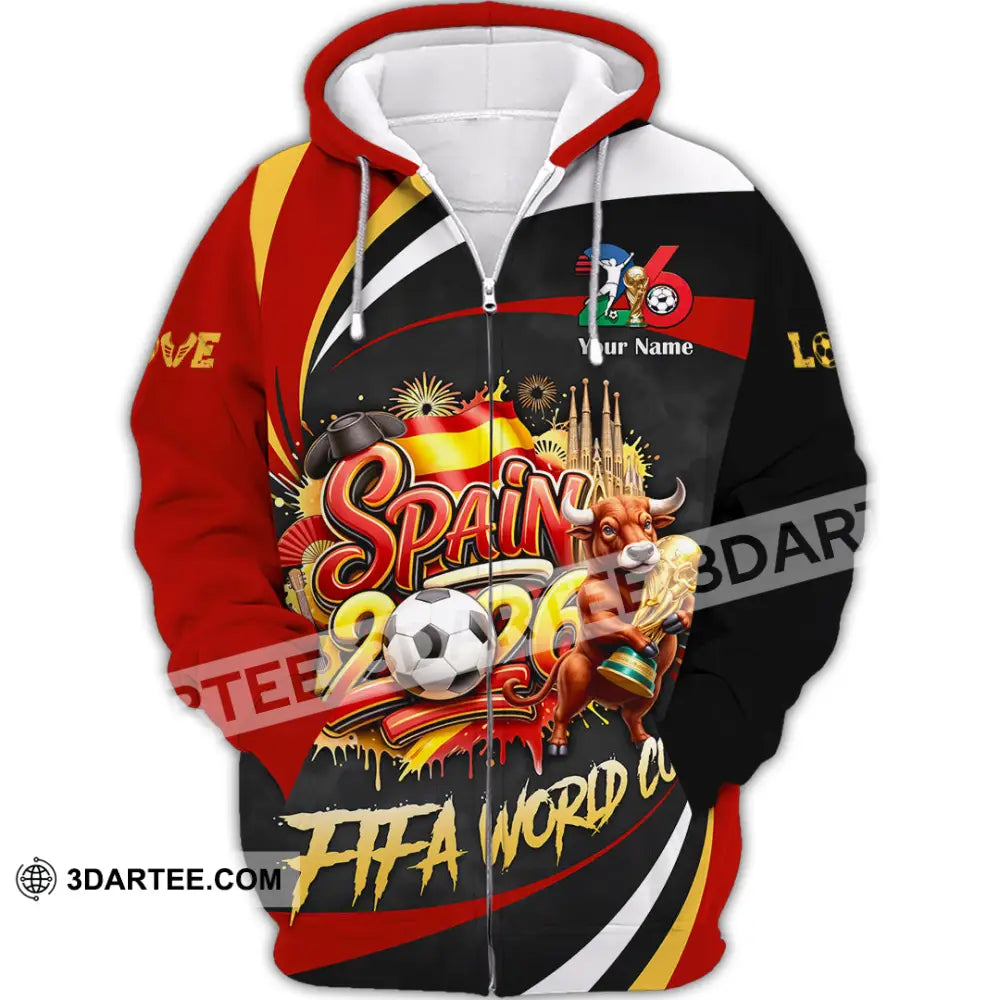 Unisex Shirt - Custom Spain Fifa World Cup 2026 3D Shirt Zipper Hoodie / S T-shirt