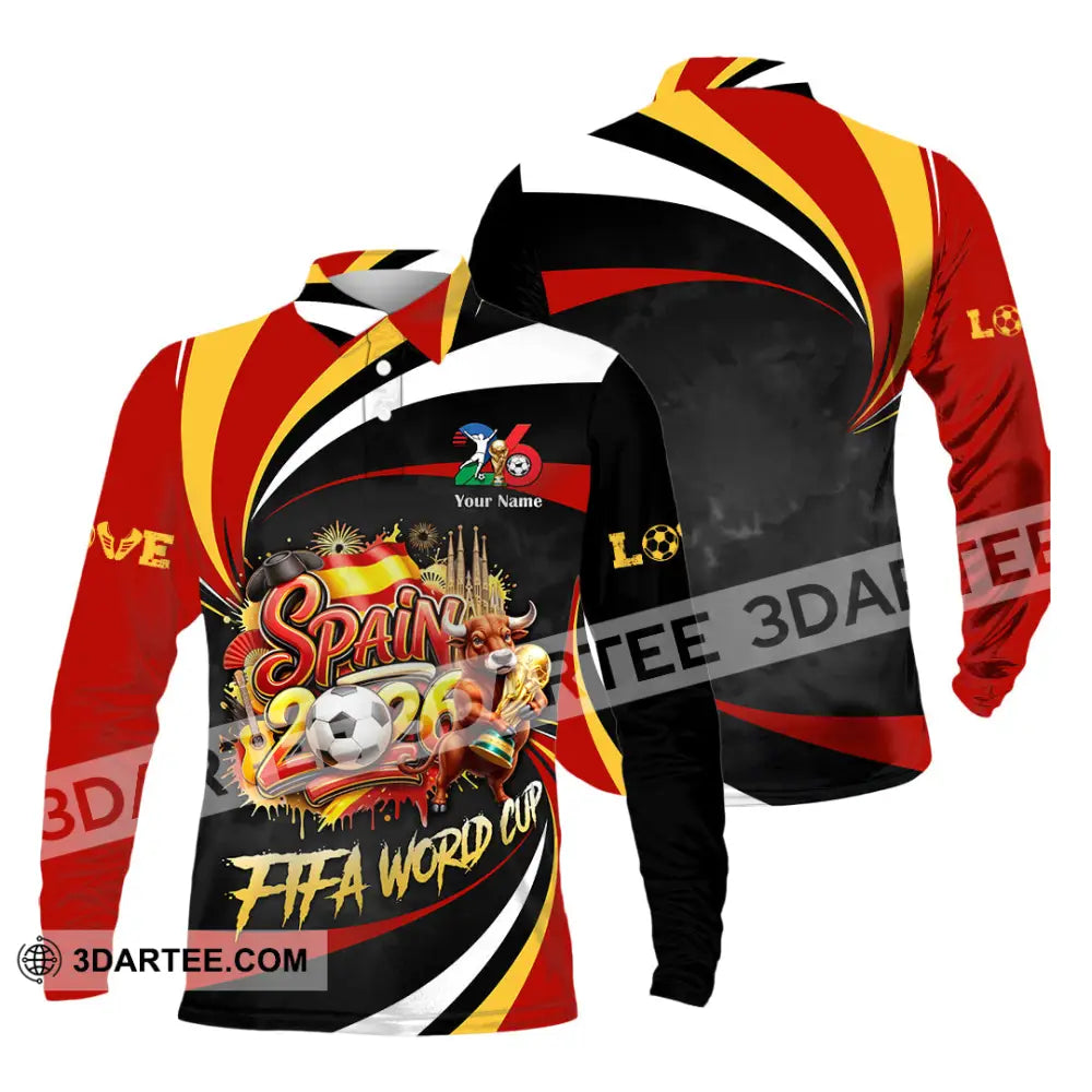Unisex Shirt - Custom Spain Fifa World Cup 2026 3D Shirt Long Sleeve Polo / S T-shirt