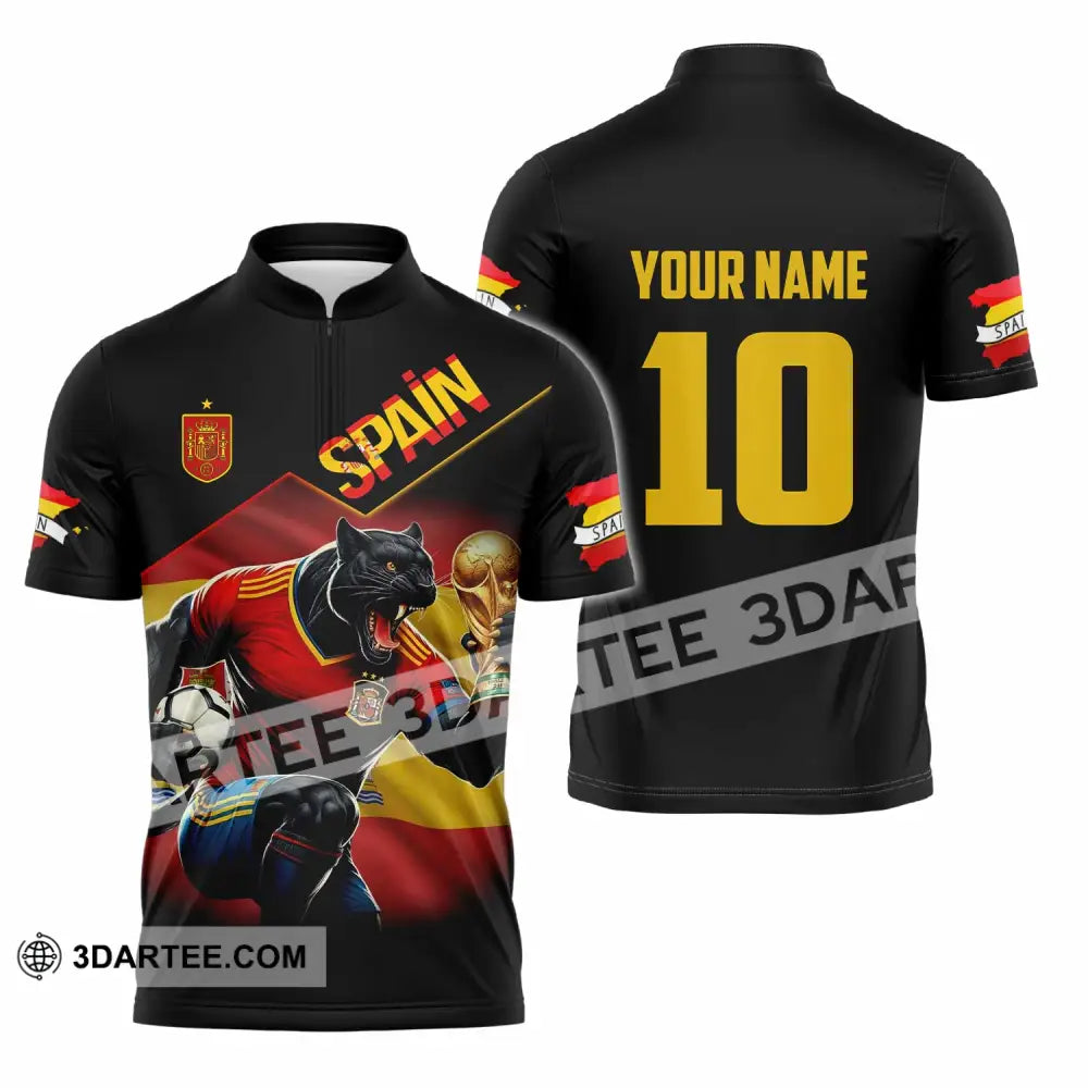 Unisex Shirt - Custom Spain World Cup 3D Shirt Zipper Polo Shirt / S T-shirt
