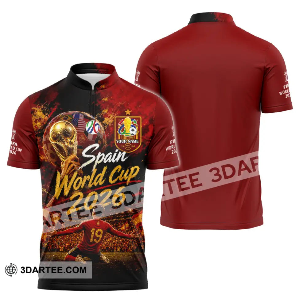 Unisex Shirt - Custom Spain World Cup 2026 Shirt - Zipper Polo Shirt / S - T-shirt