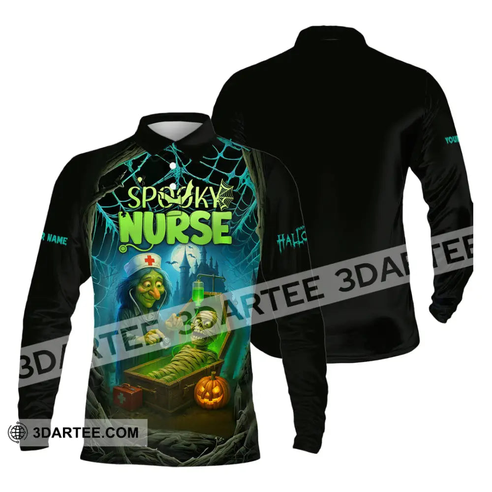 Unisex Shirt - Custom Spoopy Nurse Halloween Shirt Long Sleeve Polo / S T-shirt