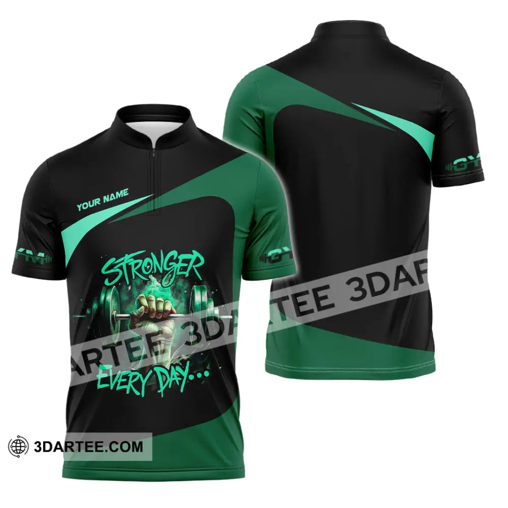Unisex Shirt - Custom Stronger Everyday Weightlifting Sports Shirt Zipper Polo Shirt / S T-shirt
