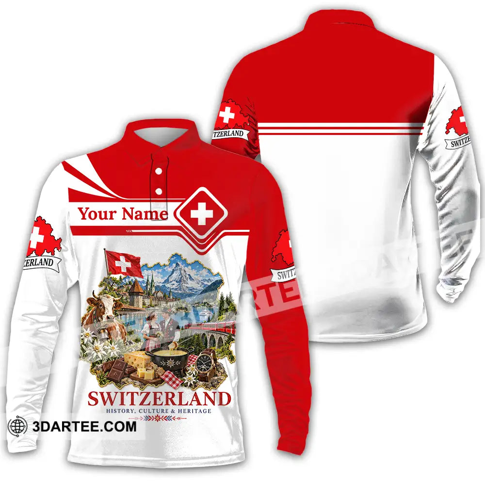 Unisex Shirt - Custom Switzerland Shirt - Long Sleeve Polo / S - T-shirt