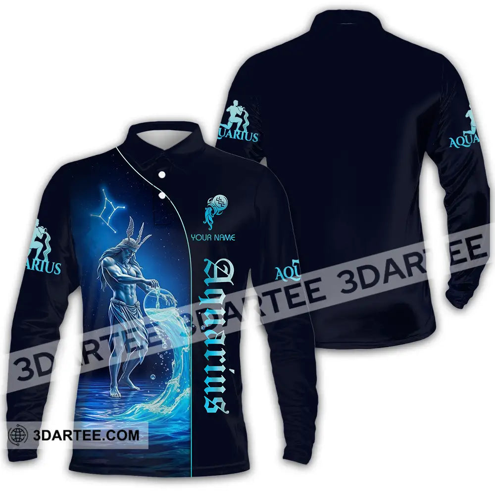 Unisex Shirt - Custom Text Aquarius Long Sleeve Polo / S T-Shirt