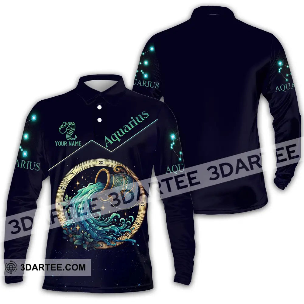 Unisex Shirt - Custom Text Aquarius Long Sleeve Polo / S T-Shirt