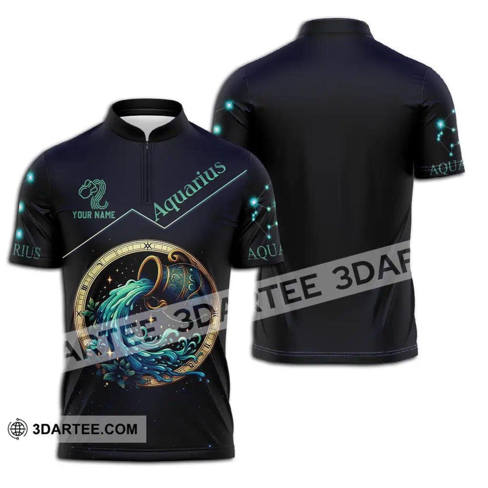 Unisex Shirt - Custom Text Aquarius Zipper Polo / S T-Shirt