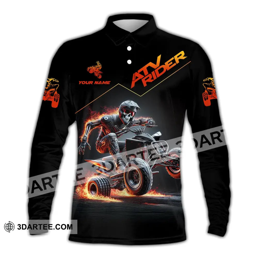 Unisex Shirt - Custom Text Atv Rider Long Sleeve Polo / S T-Shirt