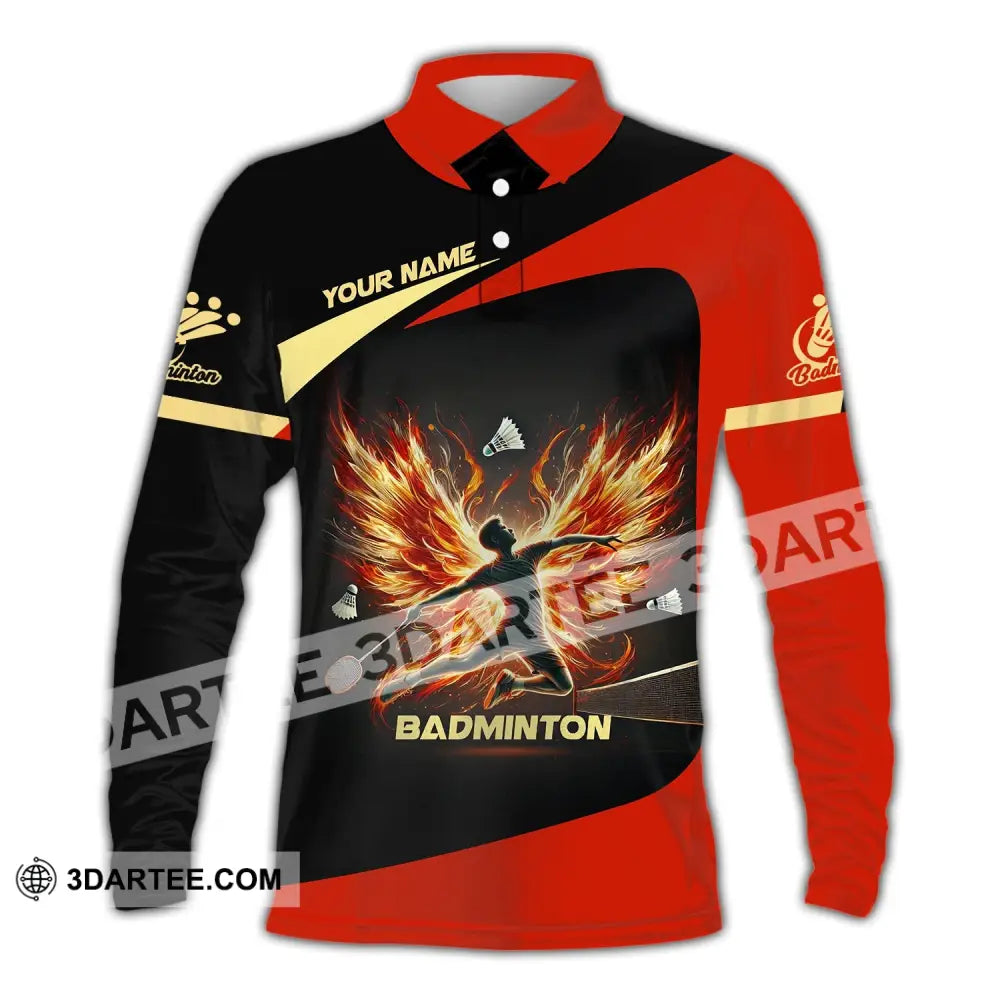 Unisex Shirt - Custom Text Badminton Long Sleeve Polo / S T-Shirt