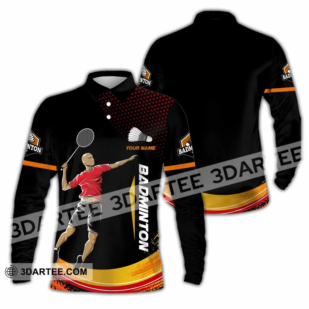 Unisex Shirt - Custom Text Shirt Badminton Long Sleeve Polo / S T-shirt
