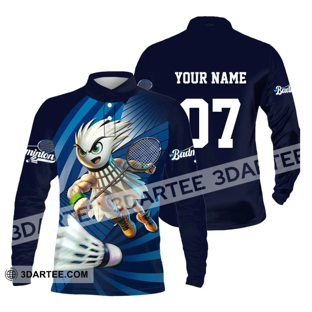 Unisex Shirt - Custom Text Shirt Badminton Shirt Long Sleeve Polo / S T-shirt