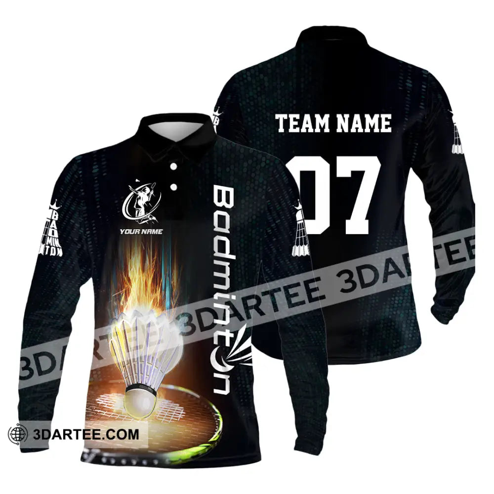 Unisex Shirt - Custom Text Shirt Badminton Shirt Long Sleeve Polo / S T-shirt