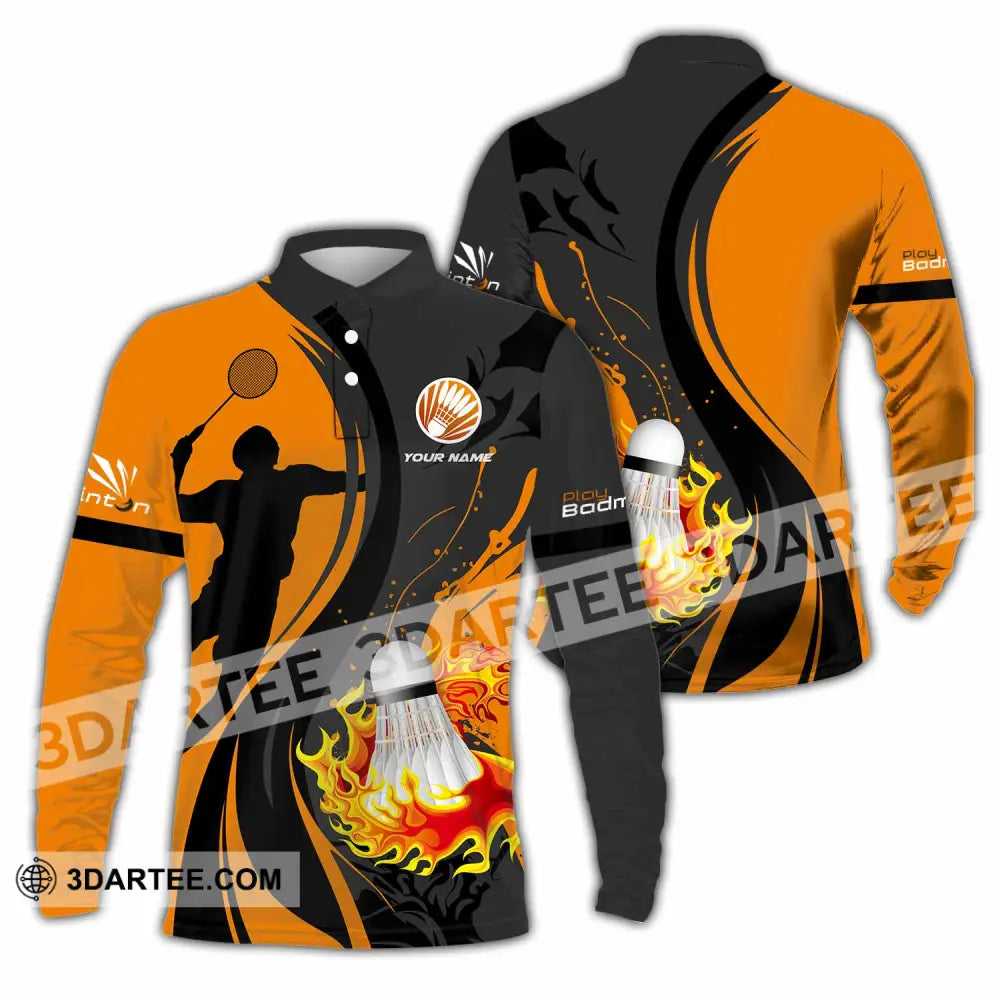 Unisex Shirt - Custom Text Shirt Badminton Shirt Long Sleeve Polo / S T-shirt