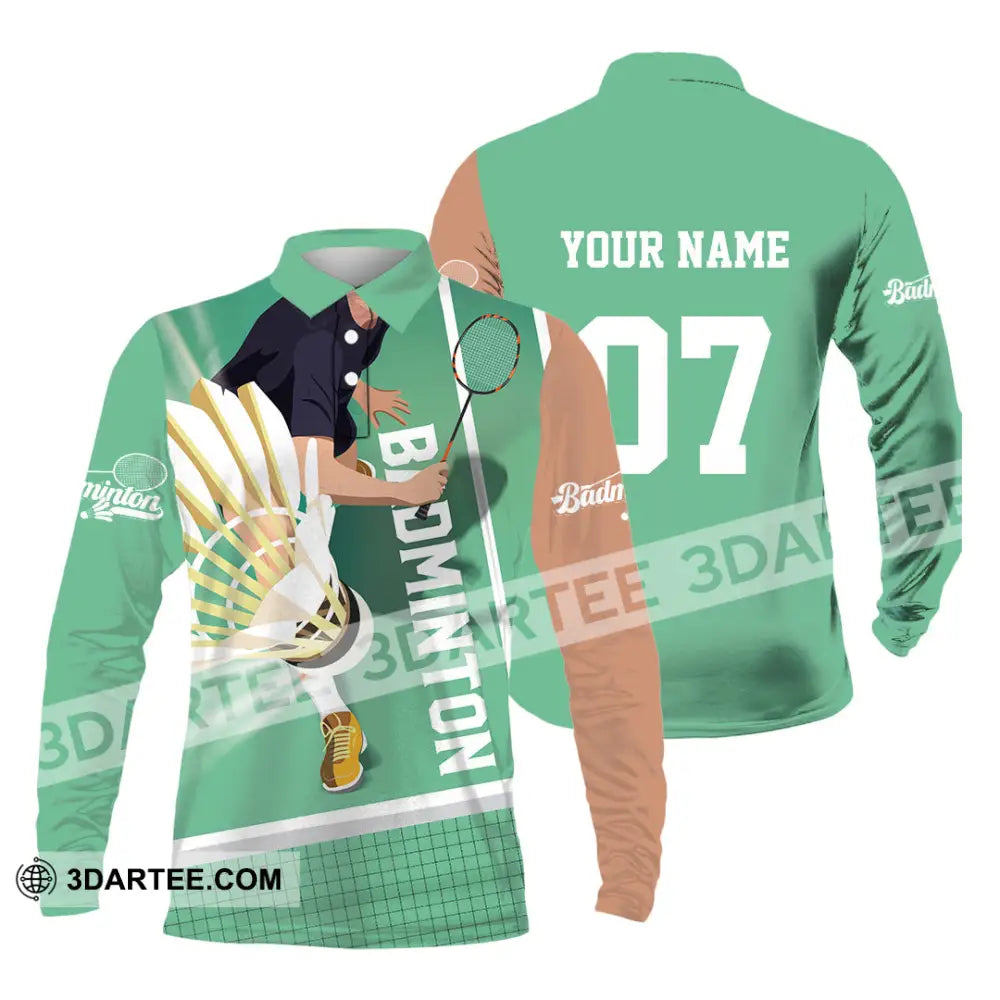 Unisex Shirt - Custom Text Shirt Badminton Shirt Long Sleeve Polo / S T-shirt