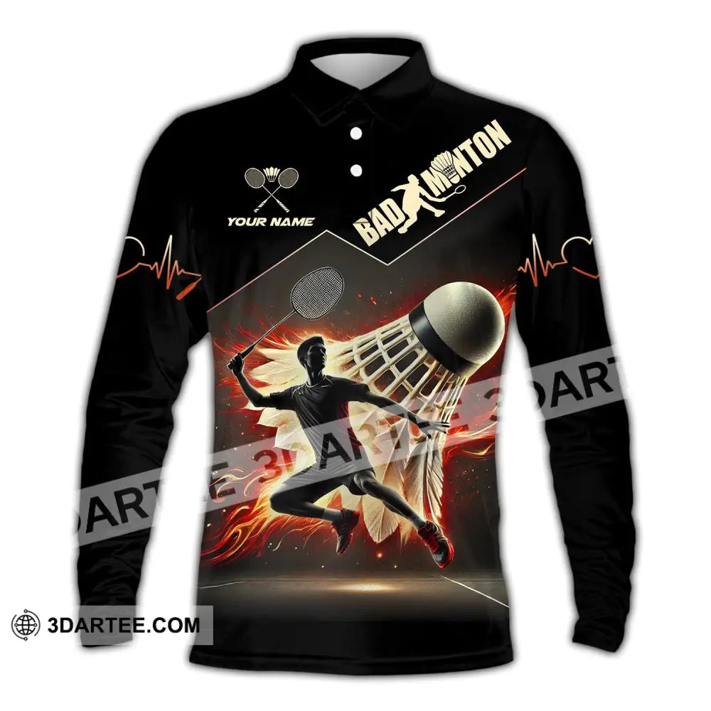 Unisex Shirt - Custom Text Badminton Long Sleeve Polo / S T-Shirt