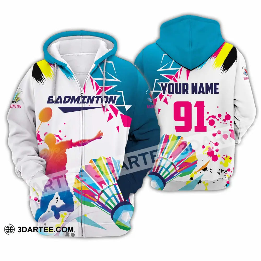 Unisex Shirt - Custom Text Shirt Badminton Zipper Hoodie / S T-shirt