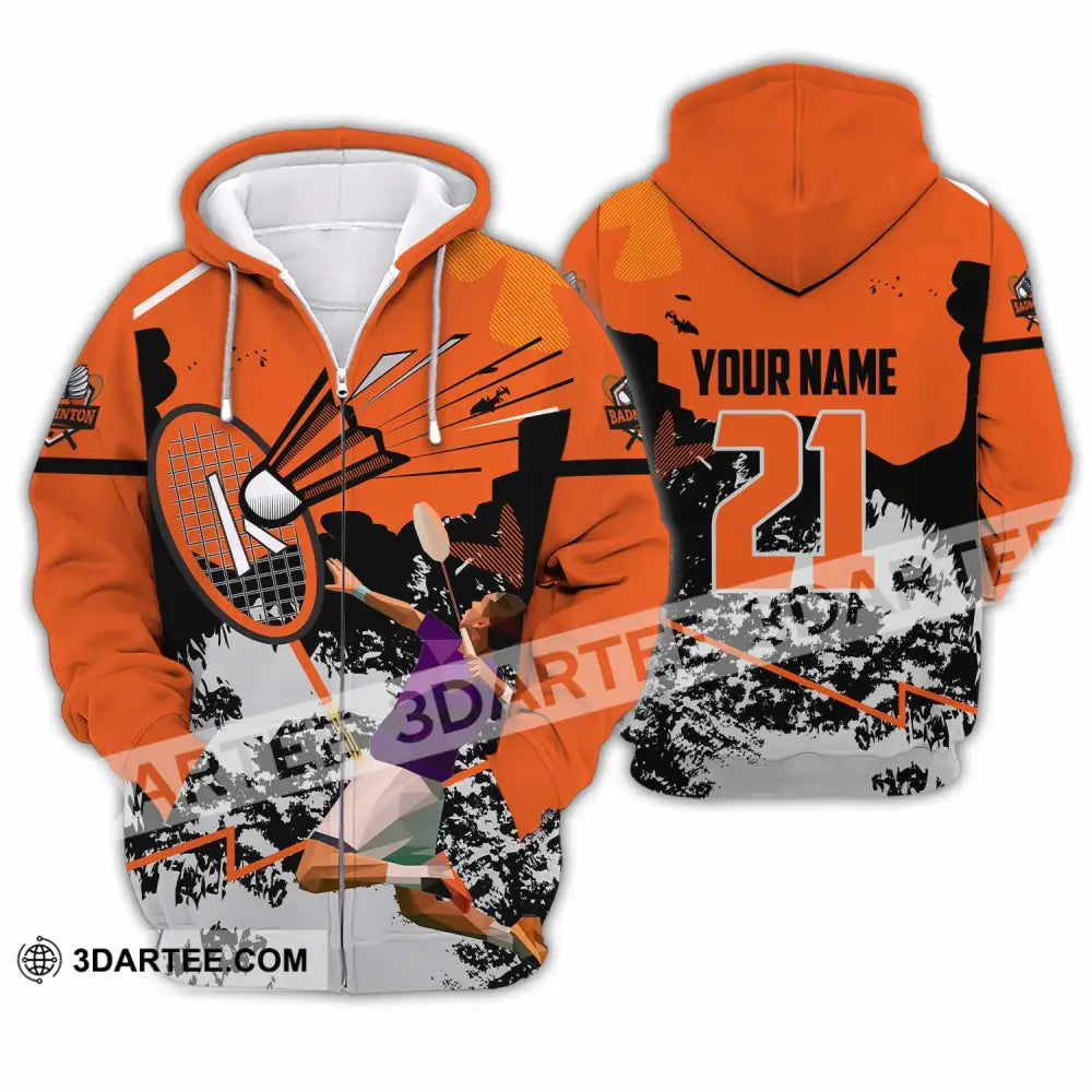Unisex Shirt - Custom Text Shirt Badminton Zipper Hoodie / S T-shirt