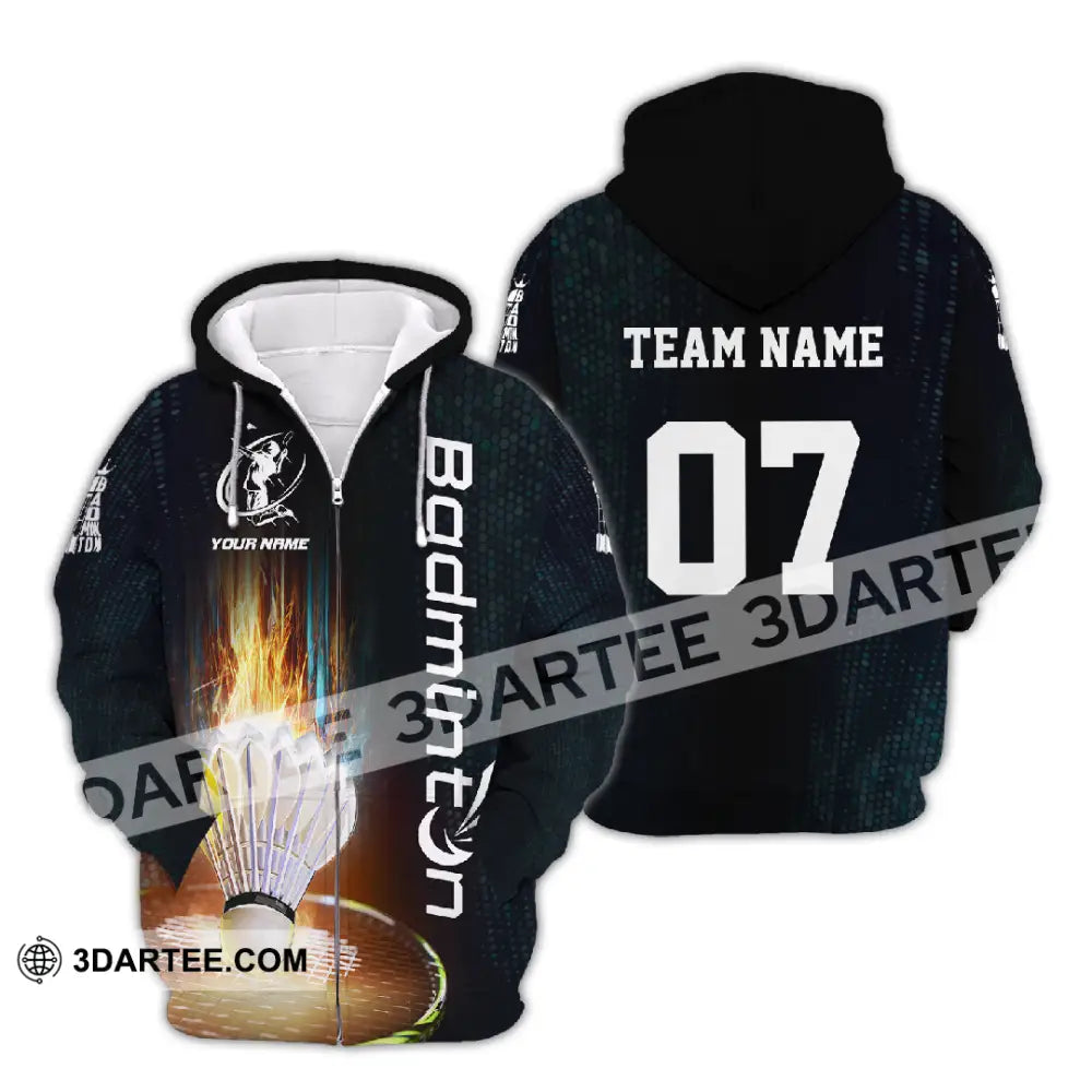Unisex Shirt - Custom Text Shirt Badminton Shirt Zipper Hoodie / S T-shirt