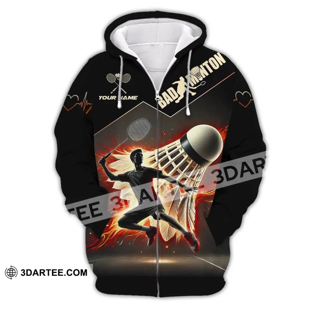 Unisex Shirt - Custom Text Badminton Zipper Hoodie / S T-Shirt