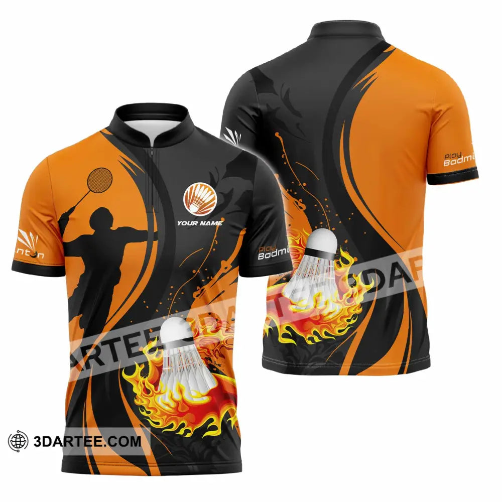 Unisex Shirt - Custom Text Shirt Badminton Shirt Zipper Polo Shirt / S T-shirt