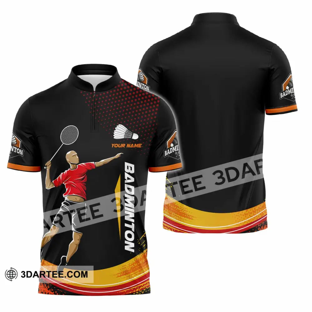 Unisex Shirt - Custom Text Shirt Badminton Zipper Polo Shirt / S T-shirt