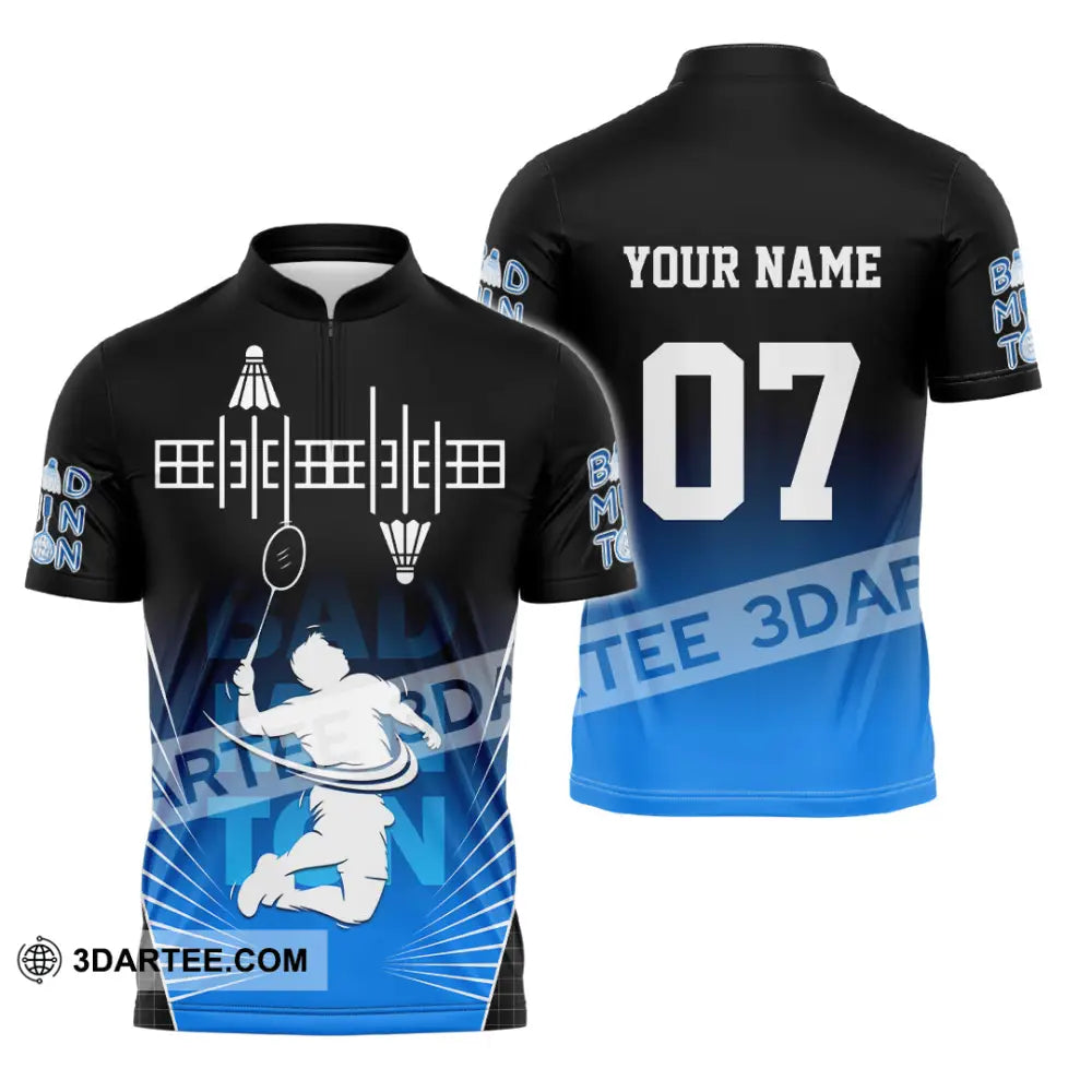Unisex Shirt - Custom Text Shirt Badminton Shirt Zipper Polo Shirt / S T-shirt