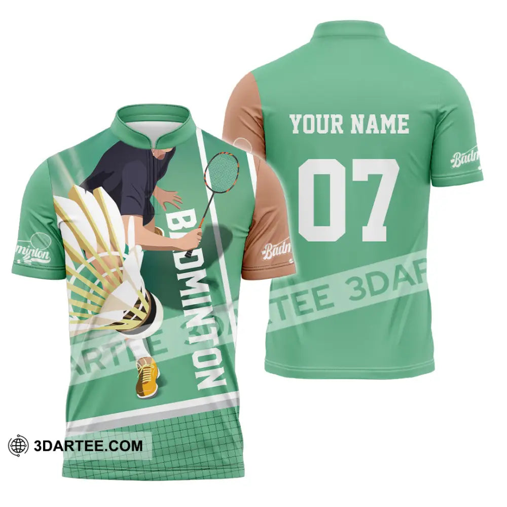Unisex Shirt - Custom Text Shirt Badminton Shirt Zipper Polo Shirt / S T-shirt