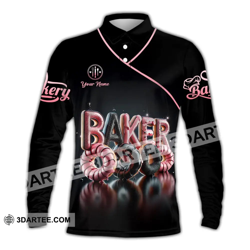 Unisex Shirt - Custom Text Baker Donuts Long Sleeve Polo / S T-Shirt