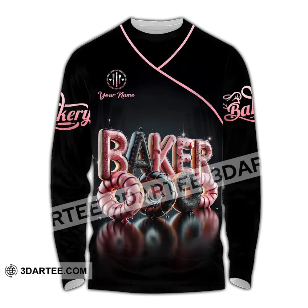 Unisex Shirt - Custom Text Baker Donuts Long Sleeve / S T-Shirt