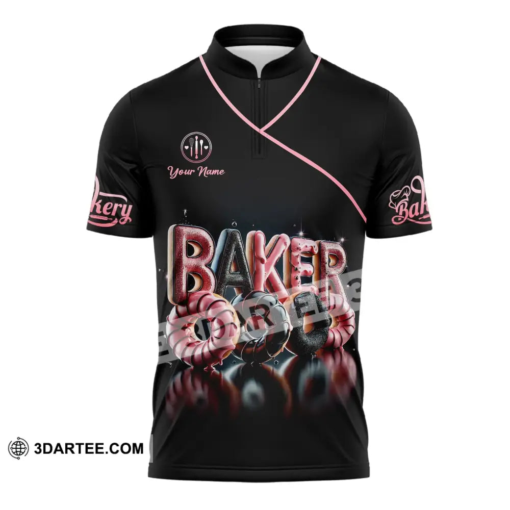 Unisex Shirt - Custom Text Baker Donuts Zipper Polo / S T-Shirt