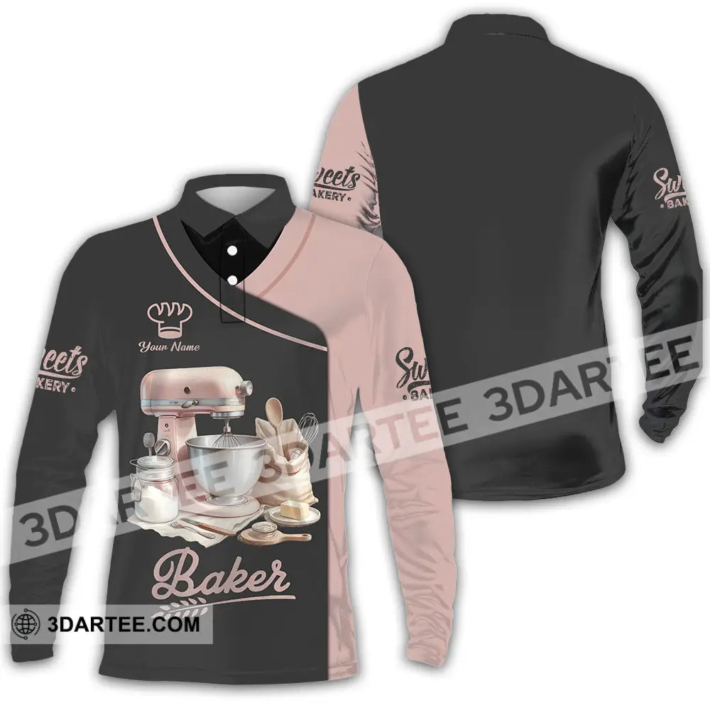 Unisex Shirt - Custom Text Shirt Baker Shirt Long Sleeve Polo / S T-shirt