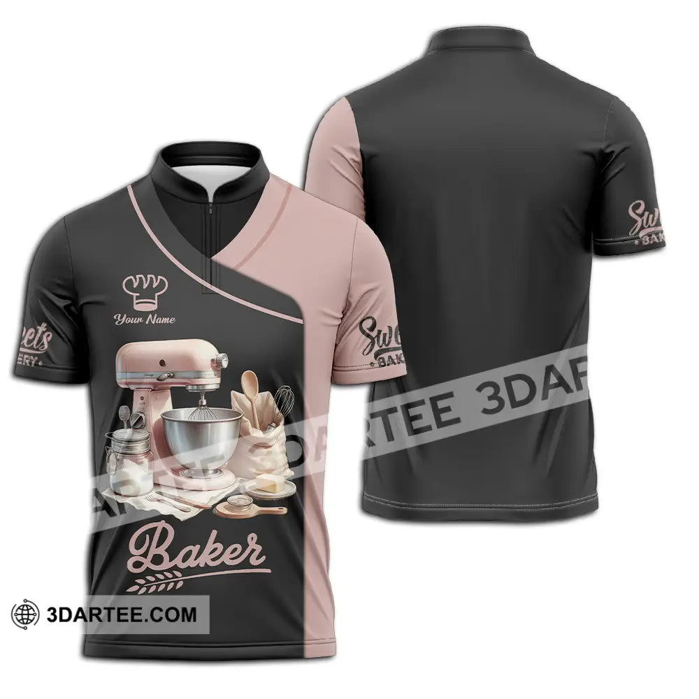 Unisex Shirt - Custom Text Shirt Baker Shirt Zipper Polo Shirt / S T-shirt