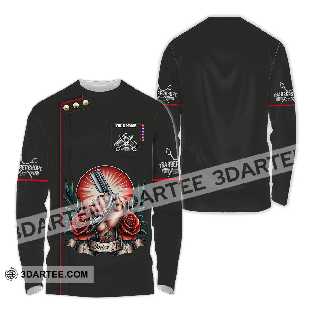 Unisex Shirt - Custom Text Barber Life Long Sleeve / S T-Shirt
