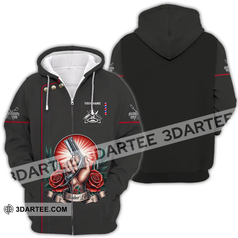 Unisex Shirt - Custom Text Barber Life Zipper Hoodie / S T-Shirt