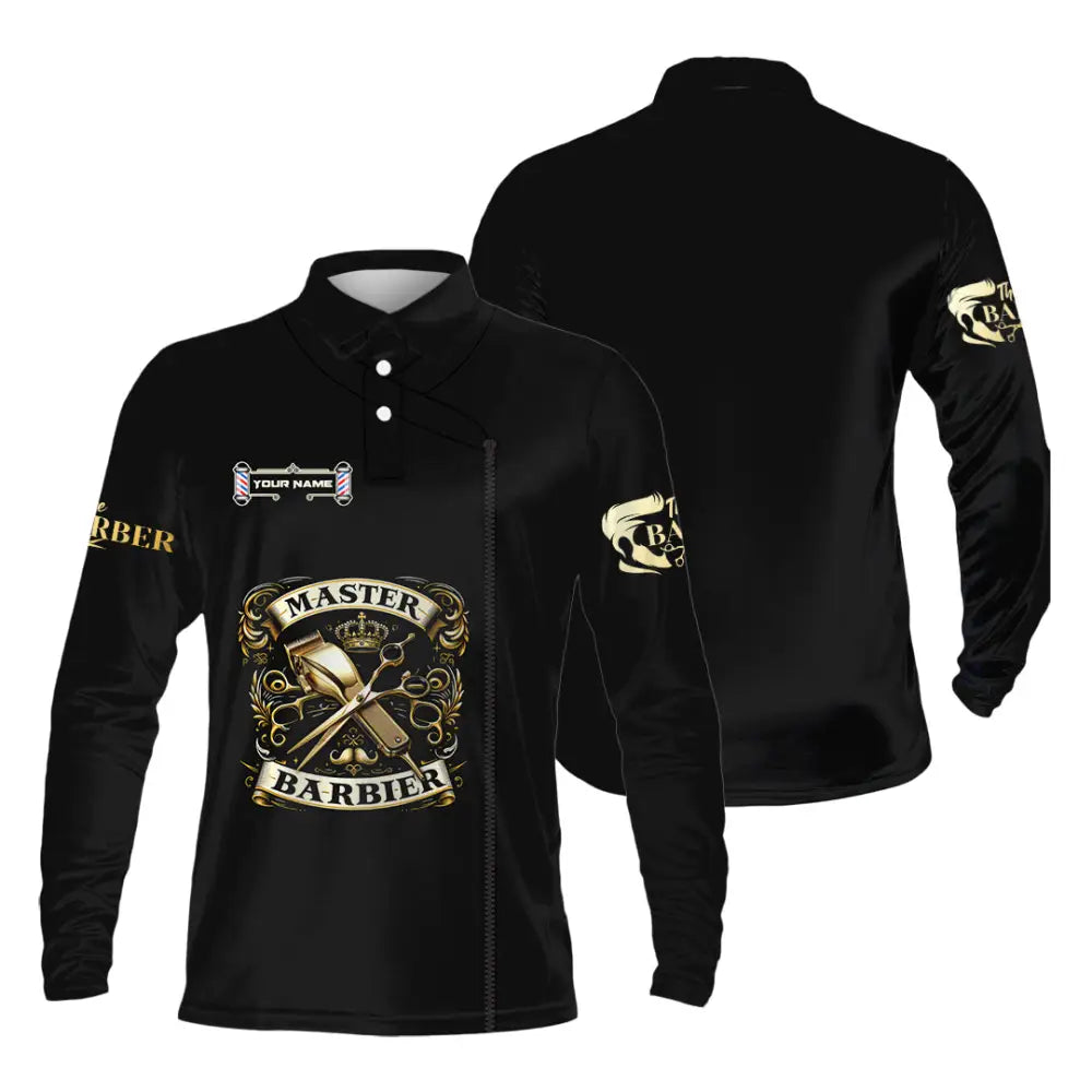 Unisex Shirt - Custom Text Shirt Barber Shirt Long Sleeve Polo / S T-shirt
