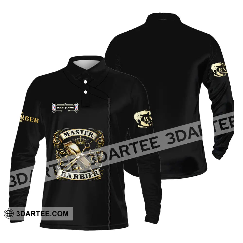 Unisex Shirt - Custom Text Shirt Barber Shirt Long Sleeve Polo / S T-shirt