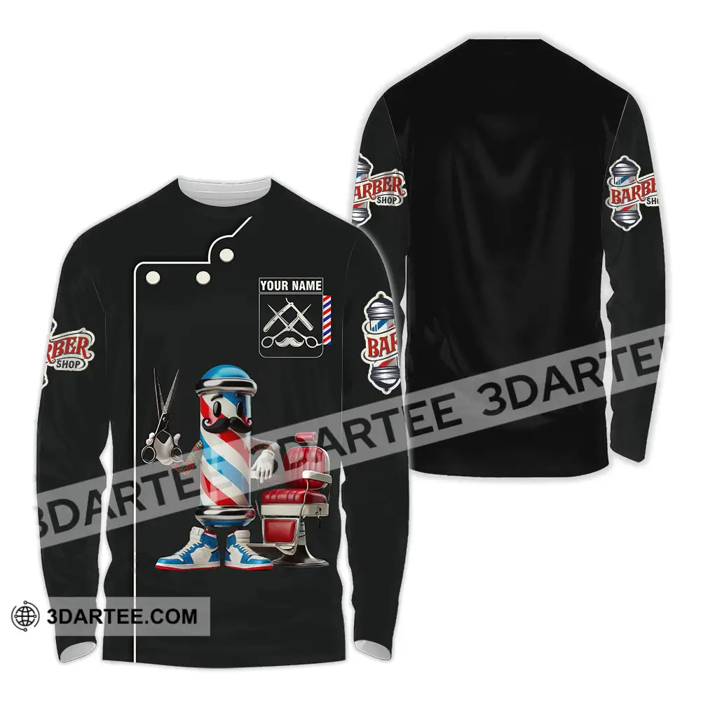 Unisex Shirt - Custom Text Barber Shop Long Sleeve / S T-Shirt